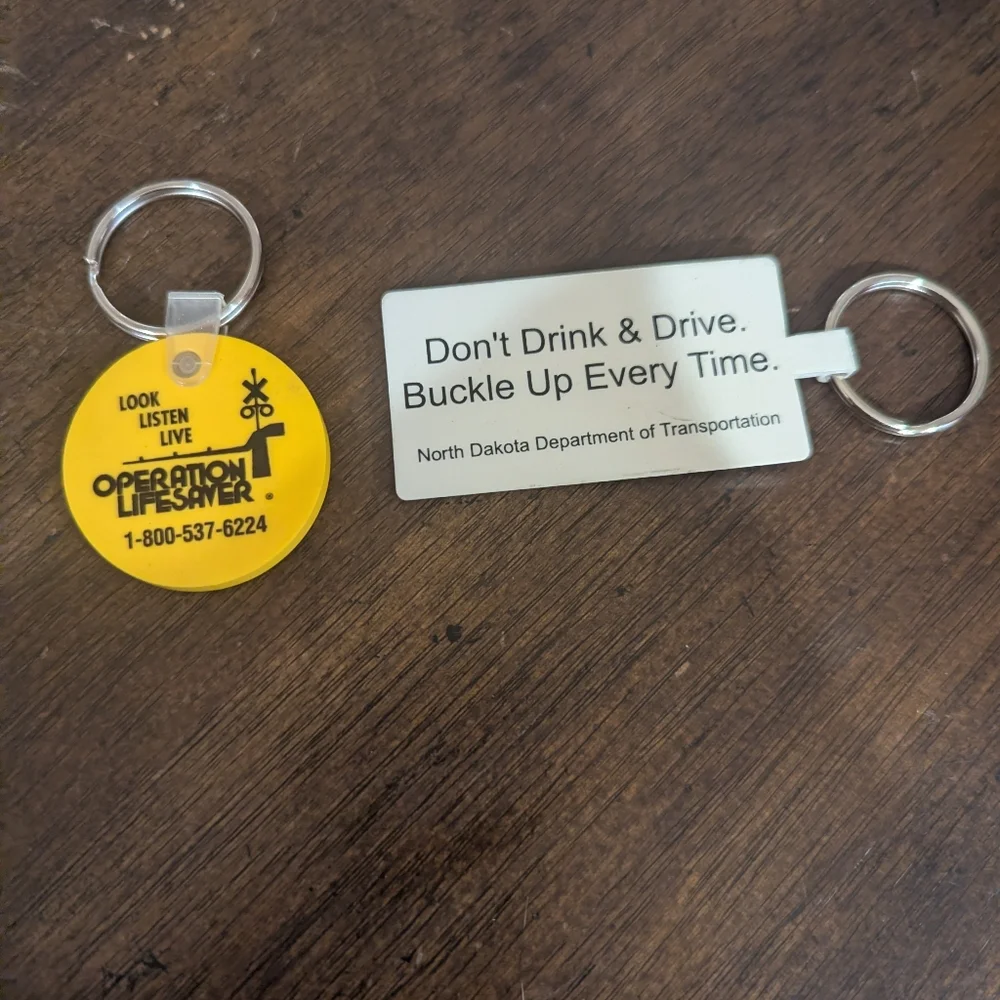 Vintage Safety PSA Keychains Railroad RR + “Do Buckle Don’t Booze”